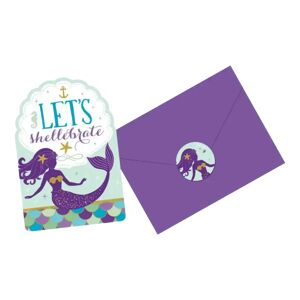 Amscan Invitation + Enveloppe Sirene Let's Shellebrate (Lot de 8)