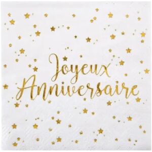 Santex Serviette Joyeux Anniversaire Or (lot de 20)