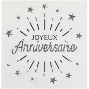 Santex Serviette Joyeux Anniversaire Blanc/Argent (lot de 10)