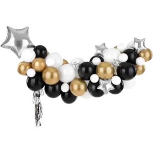 Party Deco Arche de ballons Or et Noir + Étoiles Argent - 167x135cm