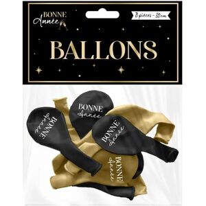 Ballons Bonne Annee Noir / Or 30cm - Lot de 8