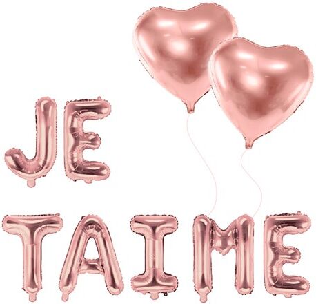 Party Deco PACK BALLONS JE TAIME + 2 BALLONS COEURS OR ROSE