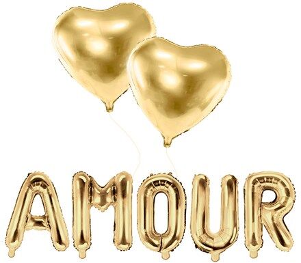 Party Deco PACK BALLONS AMOUR + 2 BALLONS COEURS OR