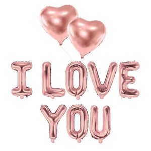 Party Deco PACK BALLONS I LOVE YOU + 2 BALLONS COEURS OR ROSE
