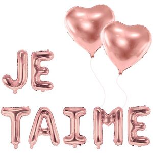 Party Deco PACK BALLONS JE TAIME + 2 BALLONS COEURS OR ROSE