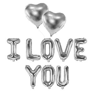 Party Deco PACK BALLONS I LOVE YOU + 2 BALLONS CŒURS ARGENT