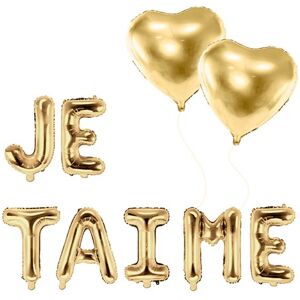 Party Deco PACK BALLONS JE TAIME + 2 BALLONS COEURS OR