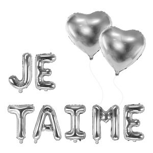 Party Deco PACK BALLONS JE TAIME + 2 BALLONS COEURS ARGENT