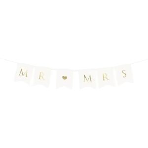 Party Deco Banniere mariage Mr Mrs, blanc / or