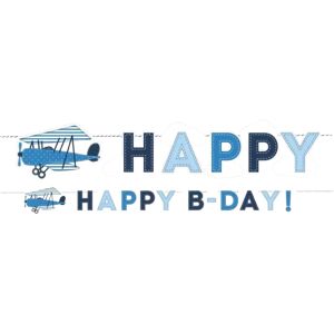 Party Deco Guirlande Happy Birthday Aviateur bleue