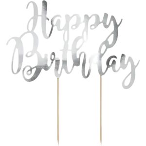 Party Deco Decoration pour gateau Happy Birthday argent