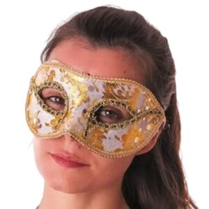 Party Pro Masque Venitien Blanc Avec Inscription Or