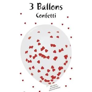 Cotillons Alsace Lot de 3 Ballons Confettis Coeur rouge