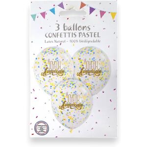 Cotillons Alsace Lot de 3 Ballons Joyeux Anniversaire Confettis Pastel