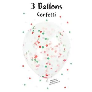 Cotillons Alsace Lot de 3 Ballons Confettis blanc, rouge & vert