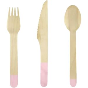 Party Deco Set de couvert en bois imprime rose (18pcs)