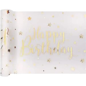 Santex Chemin de table Happy Birthday Blanc/Or 5 metres