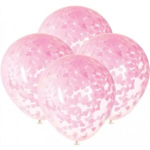 Cotillons Alsace Ballons 40cm avec confettis cœur rose - Lot de 5