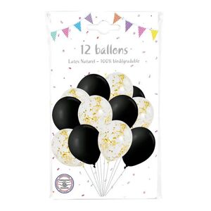 Cotillons Alsace Lot de 6 Ballons Confettis metal Or & 6 ballons noirs - 30cm