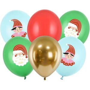 Party Deco Lot de 6 ballons Noel imprimes - Rouge/Vert/Bleu/Or - 30cm