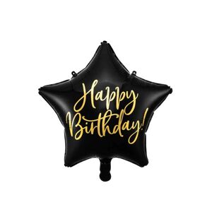 PARTYDECO Ballon Mylar Étoile - Happy Birthday - Noir & Or 40cm