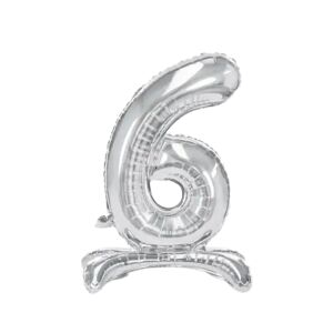 party deco Ballon anniversaire chiffre 6 sur pieds Argent 70cm