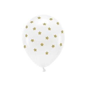 Party Deco Lot 6 Ballons - Blanc + Étoiles Or - 100% BIODÉGRADABLE