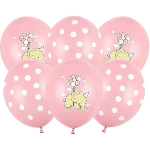 PARTY DECO Lot de 6 Ballons Rose Pastel - Pois Blanc/Élephant - 30cm