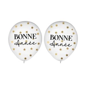 Ballons Confettis Noir / Or Bonne Annee - Lot de 6
