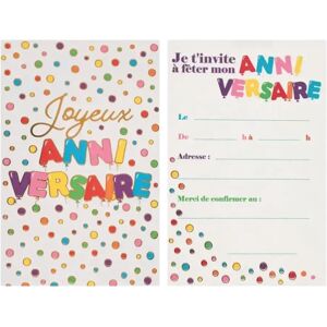 Carte d'invitation Anniversaire Motifs Ballons - Lot de 6