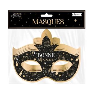 Masque Venitien Bonne Annee Noir et Or - Lot de 6