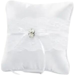 Coussin porte alliances blanc avec dentelle et roses blanche