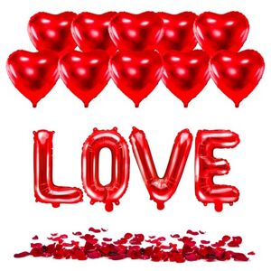 Party Deco PACK ROMANTIQUE XXL SAINT-VALENTIN - Ballons C?ur Rouge (x10) + 100 petales de rose rouge + Ballon LOVE