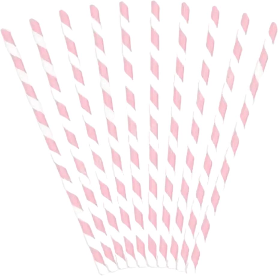 Paille en papier rayée Rose (Lot de 10)