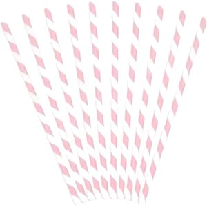 Paille en papier rayee Rose (Lot de 10)