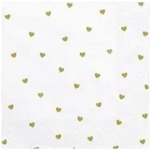 Party Deco Serviette en papier blanche avec coeur or (lot de 20)