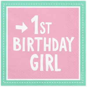 Party Deco Lot de 20 serviettes en papier rose 1st Birthday Girl