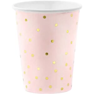 Party Deco Lot de 6 verres en papier rose avec motif a pois dore