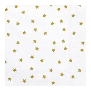 Party Deco Serviette en papier blanche avec etoile or (lot de 20)