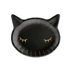 Party Deco Assiette en papier noire forme Tete de chat (Lot de 6)