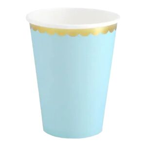 Party Deco Gobelet en papier bleu clair bord or (Lot de 6)