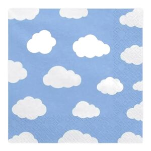 Party Deco Serviette en papier bleu clair motif nuage (Lot de 20)