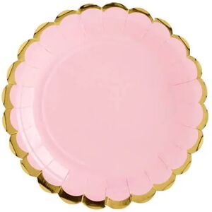 Party Deco Assiette en papier rose avec bordures or (Lot de 6)