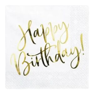 Party Deco Serviette en papier Happy Birthday Or (Lot de 20)
