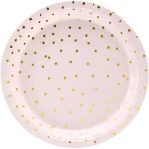 Party Deco Assiette en papier ronde rose clair a pois Or (Lot de 6)