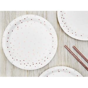 Party Deco Assiette en papier blanche a pois Rose Gold (Lot de 6)