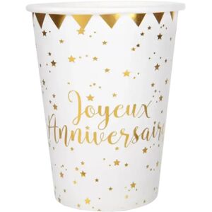 Santex Gobelet Joyeux Anniversaire Or/Blanc (lot de 10)