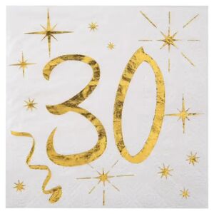 Santex Serviette en Papier Blanc/Or 30 ans (Lot de 20)