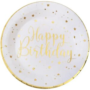 Santex Assiette Happy Birthday Or/Blanc (lot de 10)