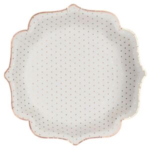 Santex Assiette Originale Blanche a Pois Or Rose (lot de 10)